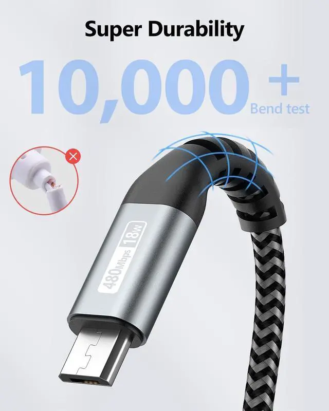 Alt view image 4 of 7 - Micro USB Cable 2FT [3Pack], USB-A to Micro USB Cable Fast Charging USB 2.0 Data Transfer Nylon Braided for Samsung Galaxy S7 Edge S6, Power Bank, Android Phone, PS4