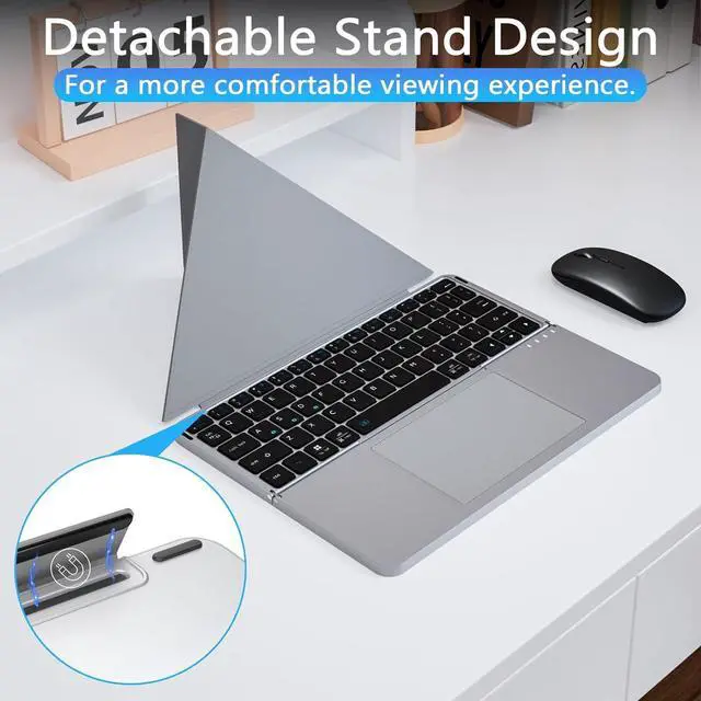Alt view image 3 of 5 - Foldable Keyboard with Touchpad and Mouse Combo, Portable Wireless Bluetooth Keyboard and Mouse Combo with Holster Stand for Business and Travel, Compatible with Mac Laptop iPad Tablet