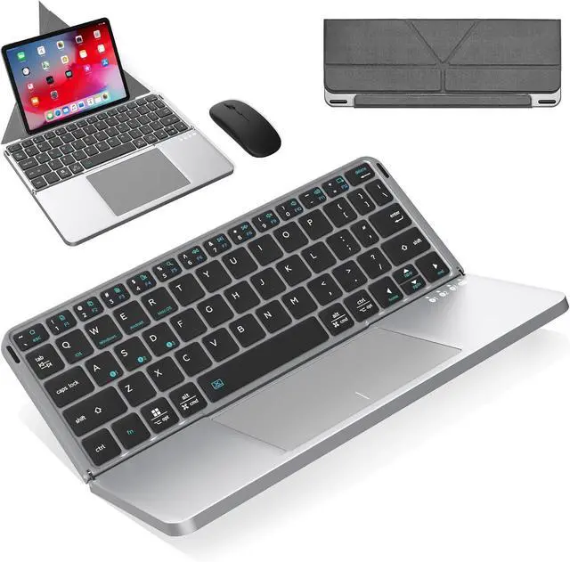 Main image of Foldable Keyboard with Touchpad and Mouse Combo, Portable Wireless Bluetooth Keyboard and Mouse Combo with Holster Stand for Business and Travel, Compatible with Mac Laptop iPad Tablet