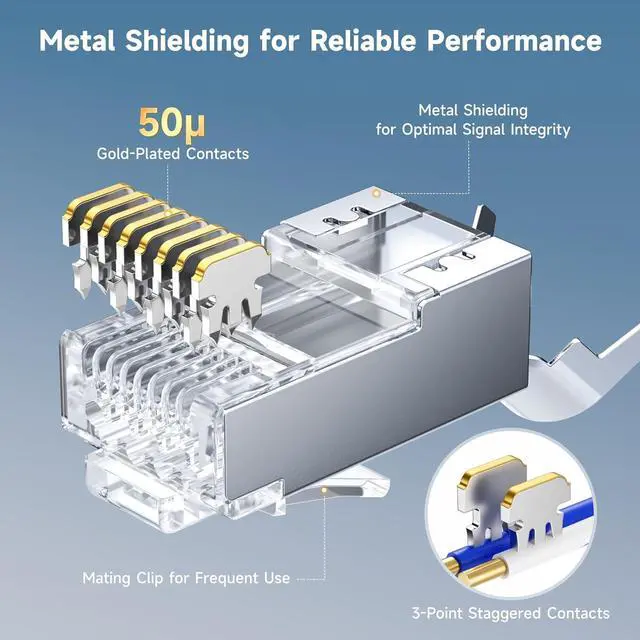 Alt view image 4 of 7 - Cable Matters 50-Pack Cat6A RJ45 Shielded Modular Plugs with Strain Relief Boots, 50µ Gold Plated, Cat 6A Shielded RJ45 Connectors, Cat6a RJ45 Connector