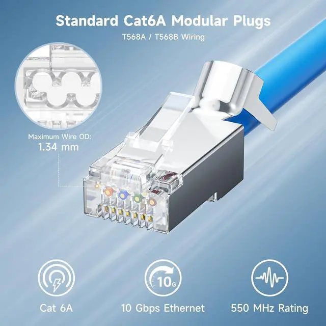 Alt view image 2 of 7 - Cable Matters 50-Pack Cat6A RJ45 Shielded Modular Plugs with Strain Relief Boots, 50µ Gold Plated, Cat 6A Shielded RJ45 Connectors, Cat6a RJ45 Connector
