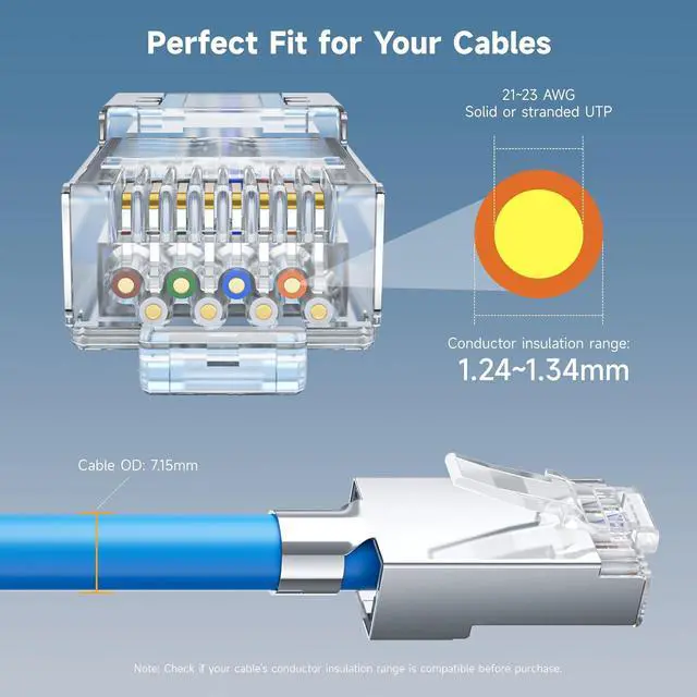 Alt view image 3 of 7 - Cable Matters 50-Pack Cat6A RJ45 Shielded Modular Plugs with Strain Relief Boots, 50µ Gold Plated, Cat 6A Shielded RJ45 Connectors, Cat6a RJ45 Connector