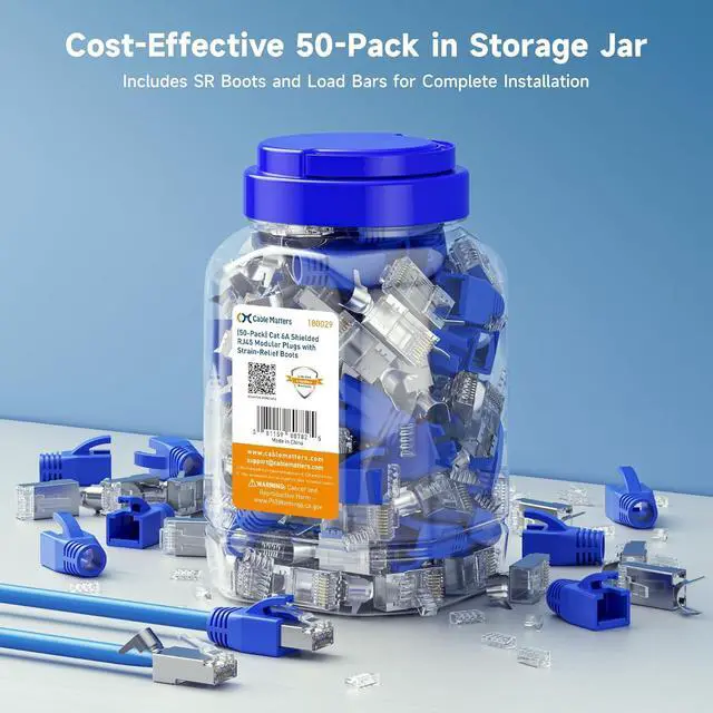 Alt view image 7 of 7 - Cable Matters 50-Pack Cat6A RJ45 Shielded Modular Plugs with Strain Relief Boots, 50µ Gold Plated, Cat 6A Shielded RJ45 Connectors, Cat6a RJ45 Connector