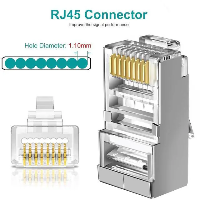Alt view image 2 of 7 - 50-Pack Cat 6 Shielded Pass Through RJ45 Connectors + 50Pack RJ45 Boots, 8P8C Modular Ethernet STP Network Cable Plug End for Cat6 Cat5e