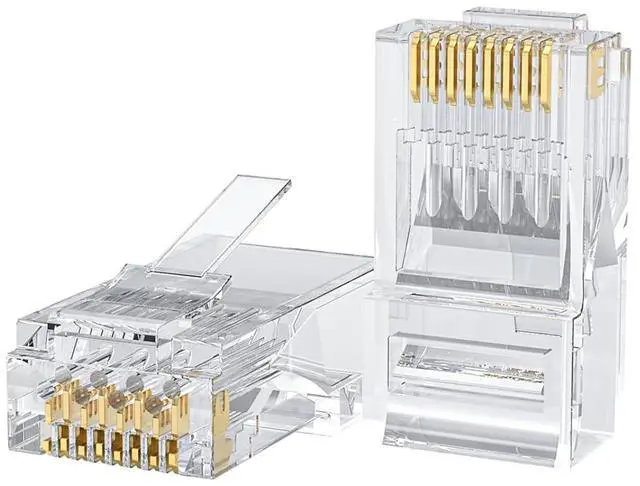 Main image of Cat6 RJ45 Connectors, 100-PACK Cat6 RJ45 Ends, Ethernet Cable Crimp Connectors UTP Network Plug for Solid Wire and Standard Cable, Transparent