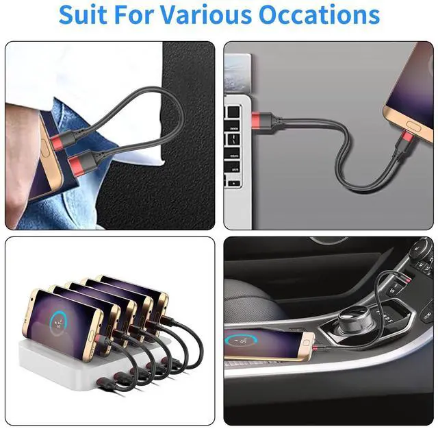 Alt view image 7 of 7 - 10 Pack Short Micro USB Cable 1ft, Bulk 12 inch Micro USB Cable Pack, Durable USB 2.0 Android Charger Cords for Charging Stations Samsung Galaxy S6 S7 J7 Note 5 LG Kindle Fire Sony PS4 TV Sticks