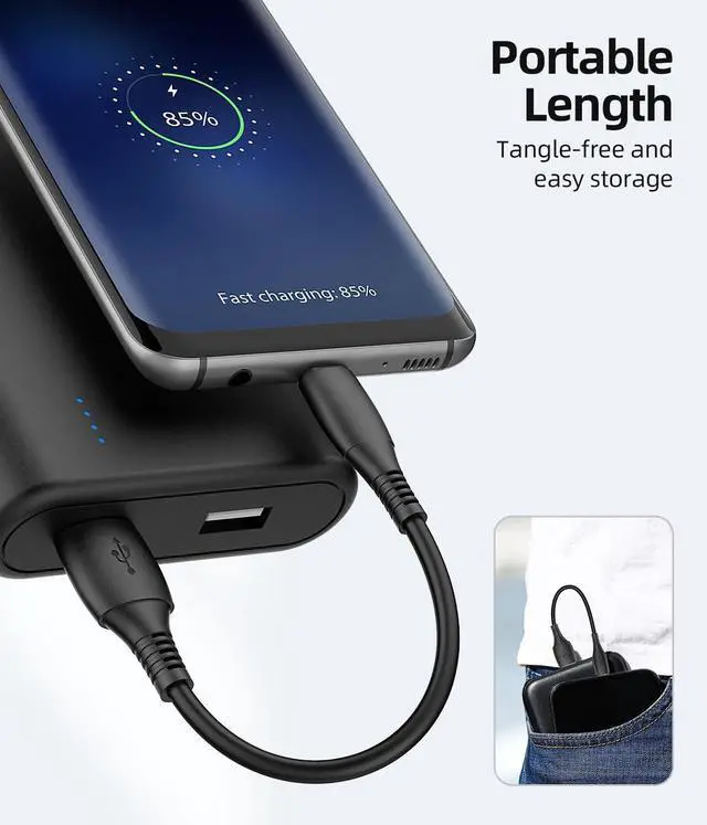 Alt view image 5 of 7 - Short Micro USB Cable 1ft, [3 Pack,1FT] 12 inch Android Charger Durable Short Cable Fast Charging for Samsung Galaxy S7 S6 S7 Edge S5,Note 5,PS4,Power Bank and More