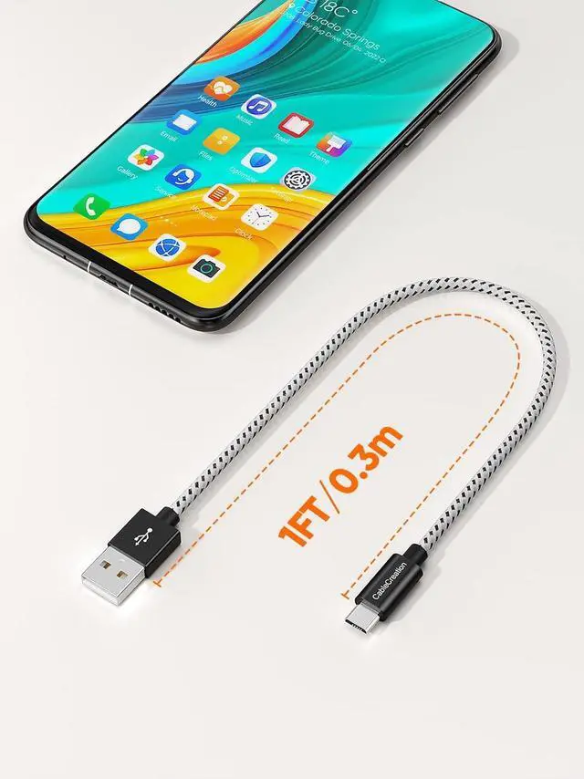 Alt view image 2 of 7 - Short Micro USB Cable 1FT, Micro USB Charging Cable 24 AWG Triple Shielded Works for Raspberry Pi Zero, Kindle(2019), TV Stick, PS4, Chromecast, Power Bank, 0.3m Black