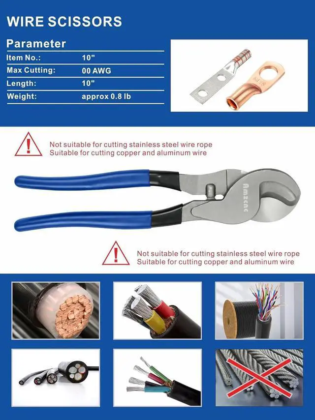 Alt view image 3 of 7 - Hydraulic Crimping Tool and Cable Cutter Hydraulic Cable Lug Crimper 8 US TON 12 AWG to 00 (2/0) Electrical Terminal Cable Wire Tool Kit with 9 Die