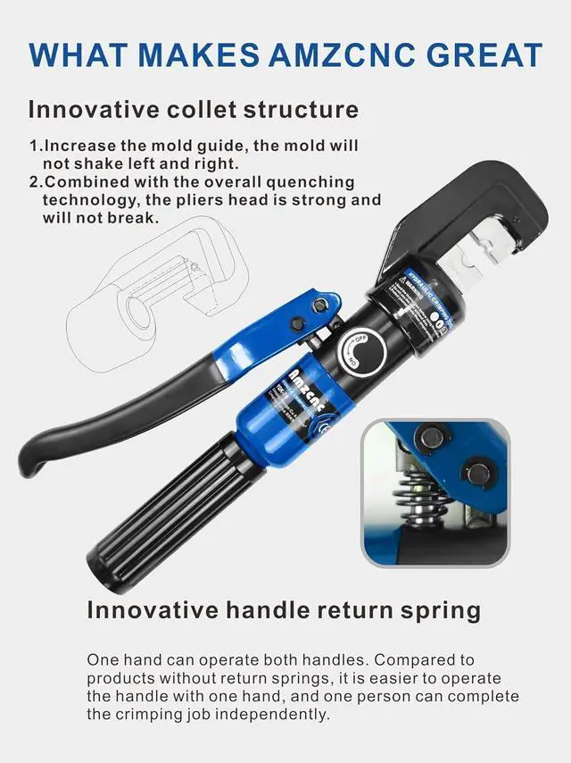 Alt view image 6 of 7 - Hydraulic Crimping Tool and Cable Cutter Hydraulic Cable Lug Crimper 8 US TON 12 AWG to 00 (2/0) Electrical Terminal Cable Wire Tool Kit with 9 Die