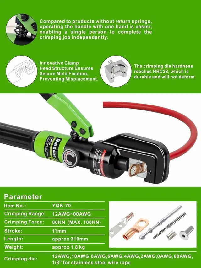 Alt view image 2 of 7 - 10 Tons Hydraulic Wire Battery Cable Lug Terminal Crimper Crimping Tool With 9 Pairs of Dies,1/8 Wire Rope Crimping Tool