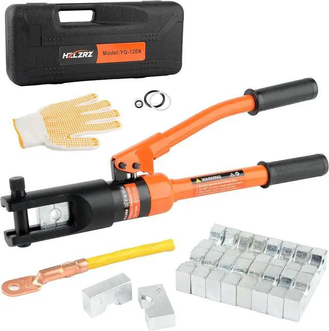 Main image of 12 Tons Hydraulic Crimping Tool, Range 6AWG-4/0AWG(250MCM), Hydraulic Cable Lug Crimper with 8 Pairs of Dies for Hydraulic Wire Battery Cable Electrical Terminal Crimping Tool (YQ/120A)
