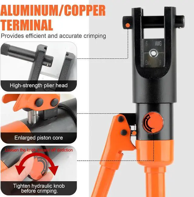 Alt view image 6 of 7 - 12 Tons Hydraulic Crimping Tool, Range 6AWG-4/0AWG(250MCM), Hydraulic Cable Lug Crimper with 8 Pairs of Dies for Hydraulic Wire Battery Cable Electrical Terminal Crimping Tool (YQ/120A)