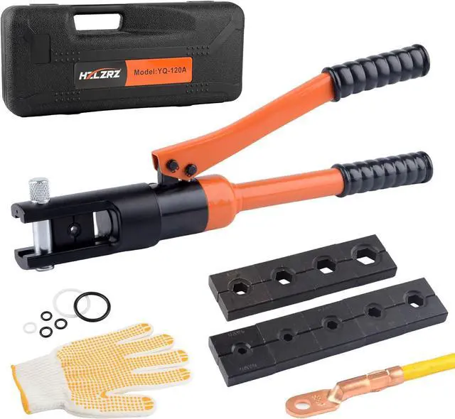 Main image of Hydraulic Crimping Tool 12 Tons, Range 8AWG-4/0AWG(250MCM), Hydraulic Cable Lug Crimper with Standard US 9 Pairs of Dies for Wire Battery Cable Terminal Crimping Tool