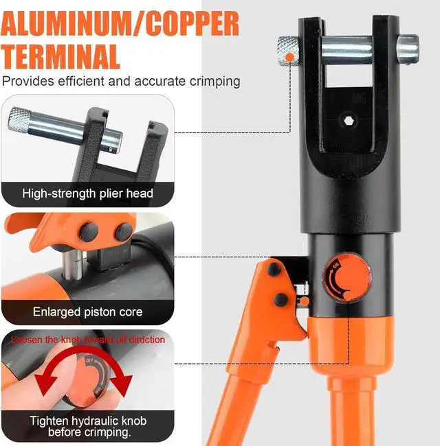 Alt view image 5 of 7 - Hydraulic Crimping Tool 12 Tons, Range 8AWG-4/0AWG(250MCM), Hydraulic Cable Lug Crimper with Standard US 9 Pairs of Dies for Wire Battery Cable Terminal Crimping Tool