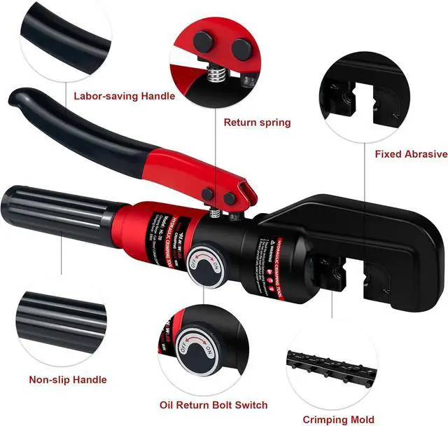 Alt view image 4 of 6 - Hydraulic Crimping tool for Battery Cable Crimper | 9 Pairs Standard US Dies Range 12AWG-2/0AWG | MAX 10TON Crimping Force | Upgrade the Hydraulic System to Prevent Oil Leakage