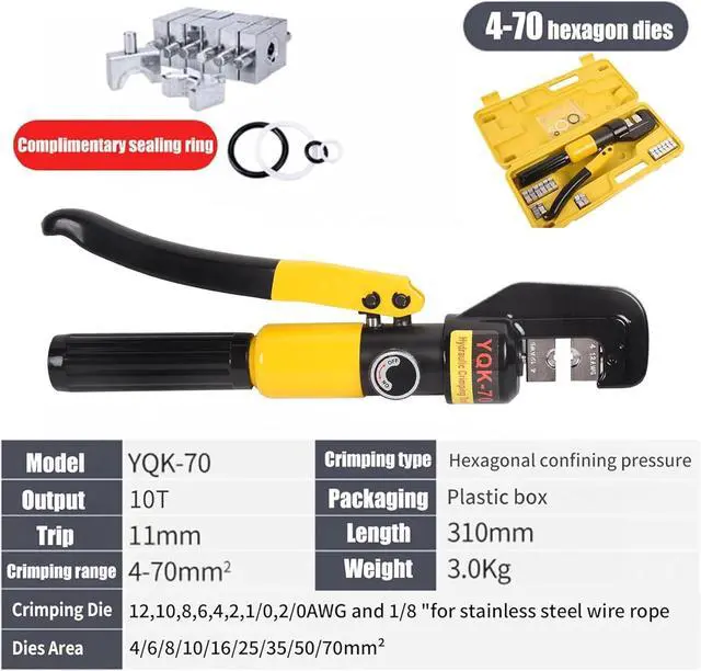 Alt view image 3 of 7 - 10T Hydraulic Crimping Tool 12-2/0 AWG Battery Cable Crimping Tool 0.43 inch Stroke Hydraulic Lug Crimper Electrical Terminal Crimper with 9 Pairs of Die Sets