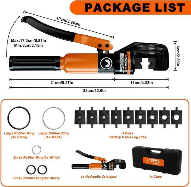Alt view image 2 of 7 - Hydraulic Crimping Tool 10 Tons 12 AWG to 2/0 AWG, Battery Cable Lug Wire Terminal Crimper with 9 Die Sets, 1/8 Wire Rope Crimping Tool