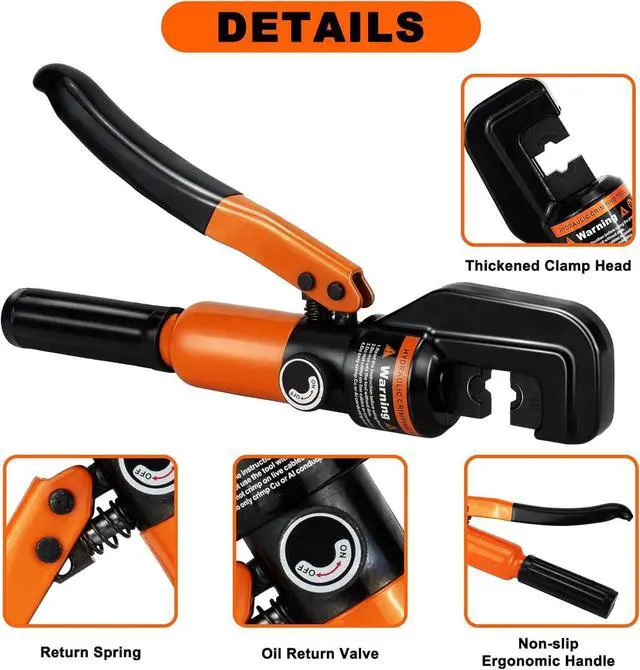 Alt view image 6 of 7 - Hydraulic Crimping Tool 10 Tons 12 AWG to 2/0 AWG, Battery Cable Lug Wire Terminal Crimper with 9 Die Sets, 1/8 Wire Rope Crimping Tool