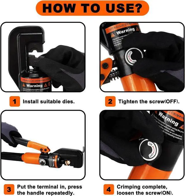 Alt view image 7 of 7 - Hydraulic Crimping Tool 10 Tons 12 AWG to 2/0 AWG, Battery Cable Lug Wire Terminal Crimper with 9 Die Sets, 1/8 Wire Rope Crimping Tool