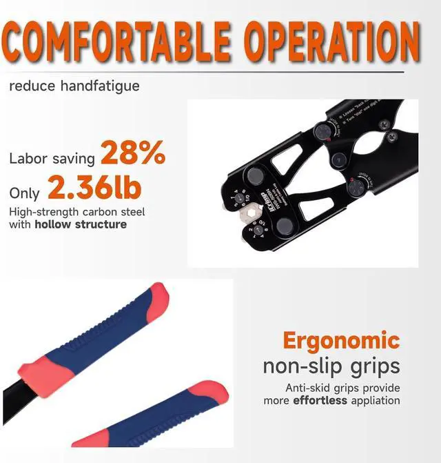 Alt view image 6 of 7 - Battery Cable Lug Crimping Tool Kit for 8-1/0 AWG - 63pcs Copper Lugs & 25pcs Heat Shrink Tubes, Wire Cutter & Stripper
