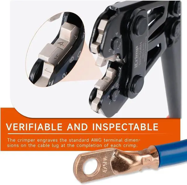 Alt view image 4 of 7 - Battery Cable Lug Crimping Tool Kit for 8-1/0 AWG - 63pcs Copper Lugs & 25pcs Heat Shrink Tubes, Wire Cutter & Stripper