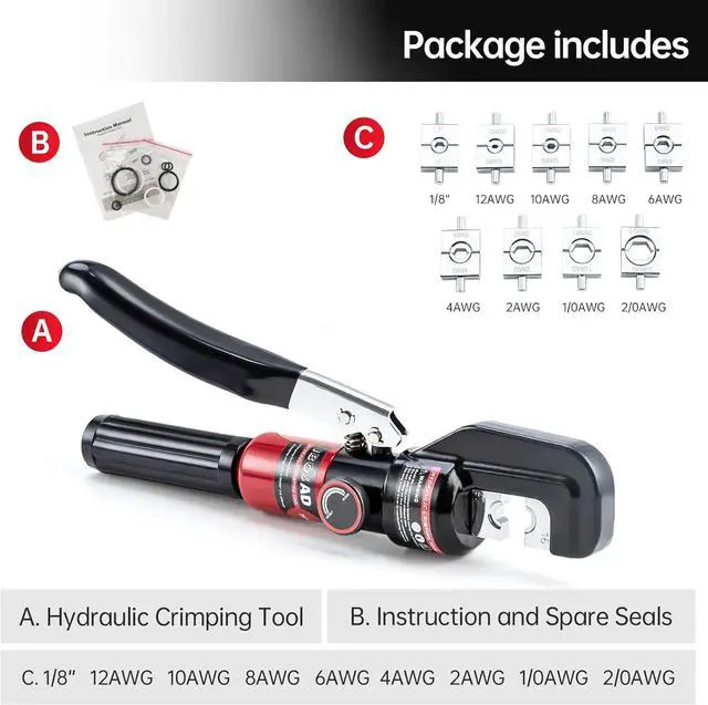 Alt view image 2 of 6 - Hydraulic Crimping Tool with 9 Dies - Battery Cable Crimper Tool & Wire Rope Crimping Tool for 12 to 2/0 AWG, 1/16" 1/8" 3/16" Stainless Steel Cable Railing Tool