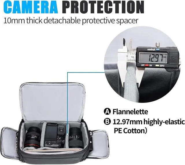 Alt view image 3 of 7 - Compact Camera Shoulder Crossbody Bag Case Compatible for Nikon, Canon, Sony SLR/DSLR Mirrorless Cameras and Lenses Waterproof (1.0 L, Black)