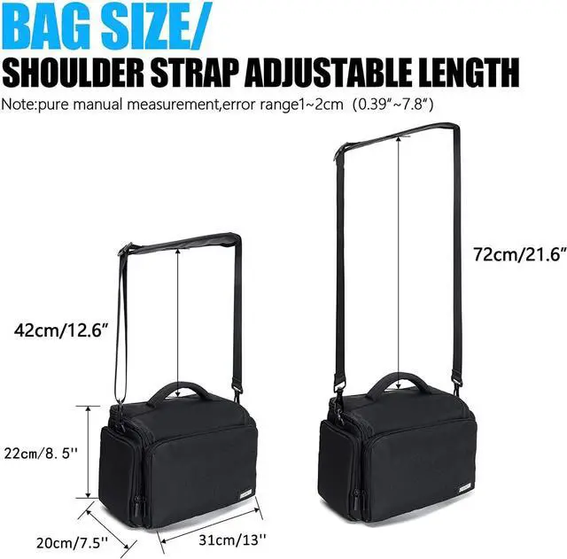 Alt view image 7 of 7 - Compact Camera Shoulder Crossbody Bag Case Compatible for Nikon, Canon, Sony SLR/DSLR Mirrorless Cameras and Lenses Waterproof (1.0 L, Black)