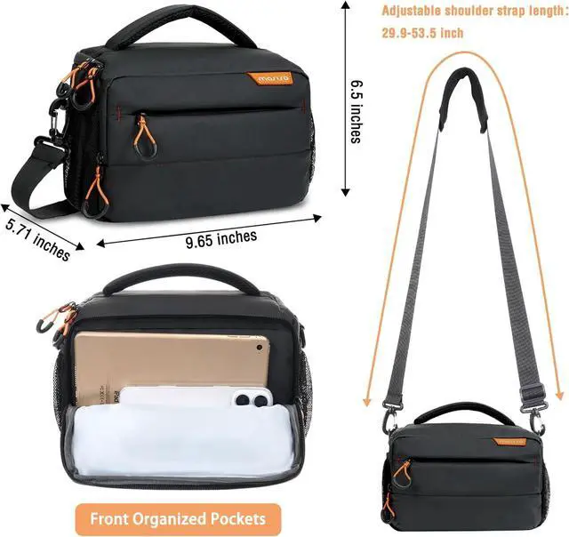 Alt view image 5 of 7 - Small Camera Bag for Photographers,Compact Camera Shoulder Bags for DSLR/SLR/Mirrorless Cameras,Waterproof Crossbody Padded Photography Bag with Rain Cover for Canon/Nikon/Sony, Black