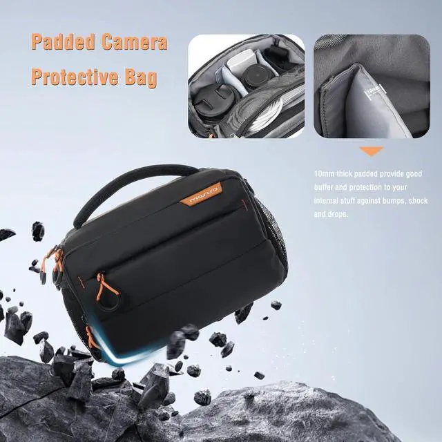 Alt view image 3 of 7 - Small Camera Bag for Photographers,Compact Camera Shoulder Bags for DSLR/SLR/Mirrorless Cameras,Waterproof Crossbody Padded Photography Bag with Rain Cover for Canon/Nikon/Sony, Black