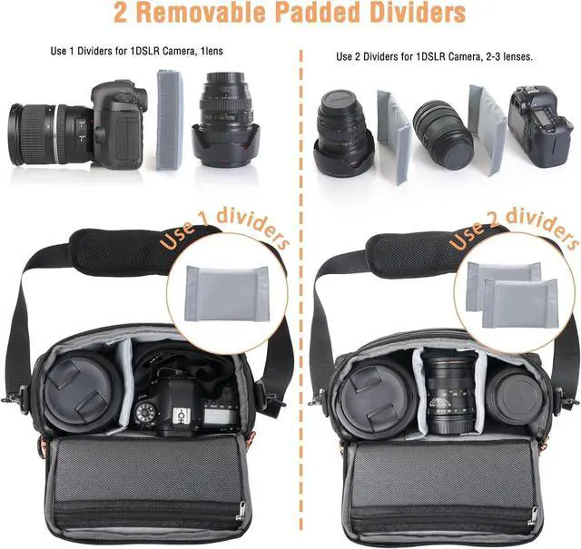 Alt view image 2 of 7 - Small Camera Bag for Photographers,Compact Camera Shoulder Bags for DSLR/SLR/Mirrorless Cameras,Waterproof Crossbody Padded Photography Bag with Rain Cover for Canon/Nikon/Sony, Black