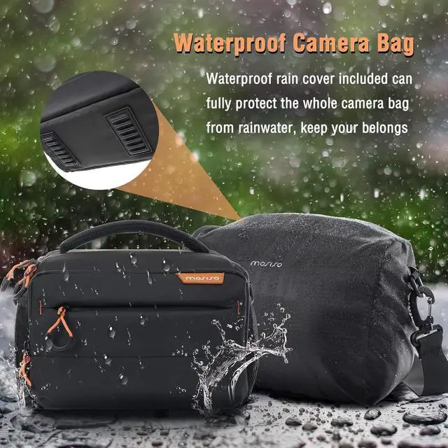 Alt view image 4 of 7 - Small Camera Bag for Photographers,Compact Camera Shoulder Bags for DSLR/SLR/Mirrorless Cameras,Waterproof Crossbody Padded Photography Bag with Rain Cover for Canon/Nikon/Sony, Black