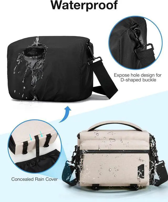 Alt view image 4 of 7 - Small Camera Bag for Photographers, Compact Camera Shoulder Bags for DSLR/SLR/Mirrorless Cameras, Waterproof Crossbody Camera Case with Tripod Holder, Ivory White