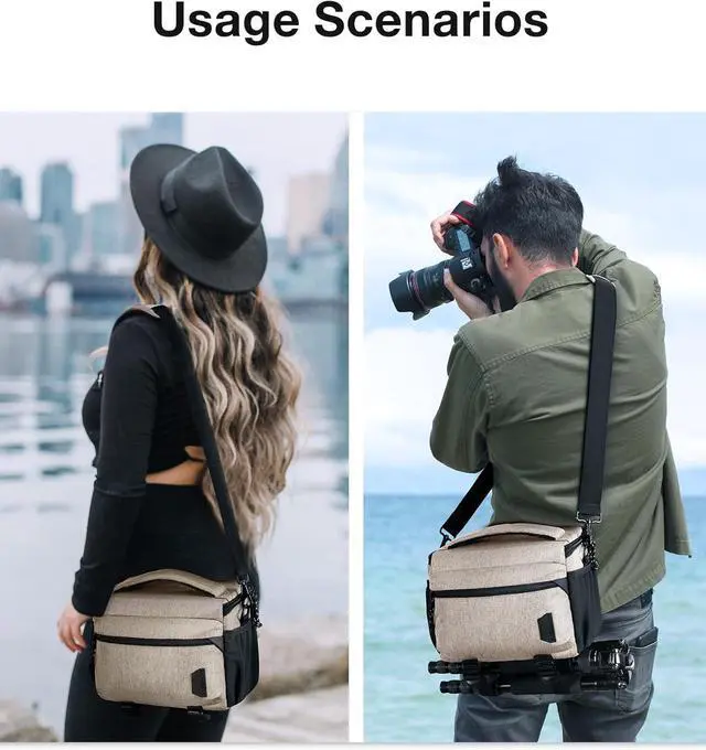 Alt view image 6 of 7 - Small Camera Bag for Photographers, Compact Camera Shoulder Bags for DSLR/SLR/Mirrorless Cameras, Waterproof Crossbody Camera Case with Tripod Holder, Ivory White