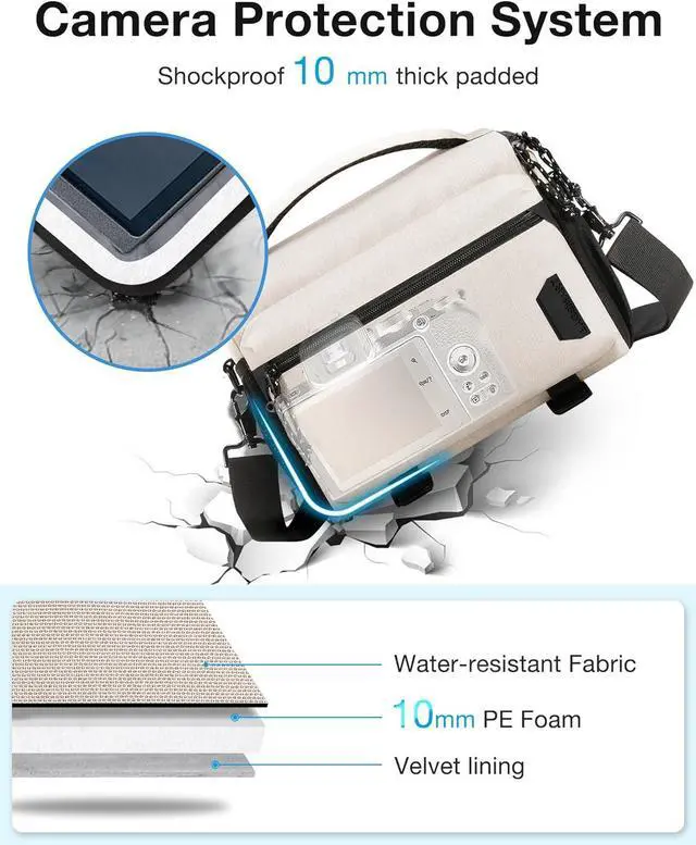 Alt view image 2 of 7 - Small Camera Bag for Photographers, Compact Camera Shoulder Bags for DSLR/SLR/Mirrorless Cameras, Waterproof Crossbody Camera Case with Tripod Holder, Ivory White