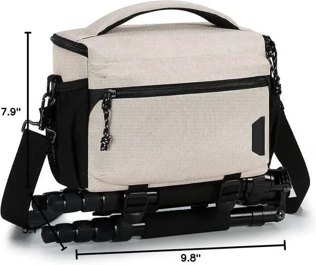 Alt view image 7 of 7 - Small Camera Bag for Photographers, Compact Camera Shoulder Bags for DSLR/SLR/Mirrorless Cameras, Waterproof Crossbody Camera Case with Tripod Holder, Ivory White