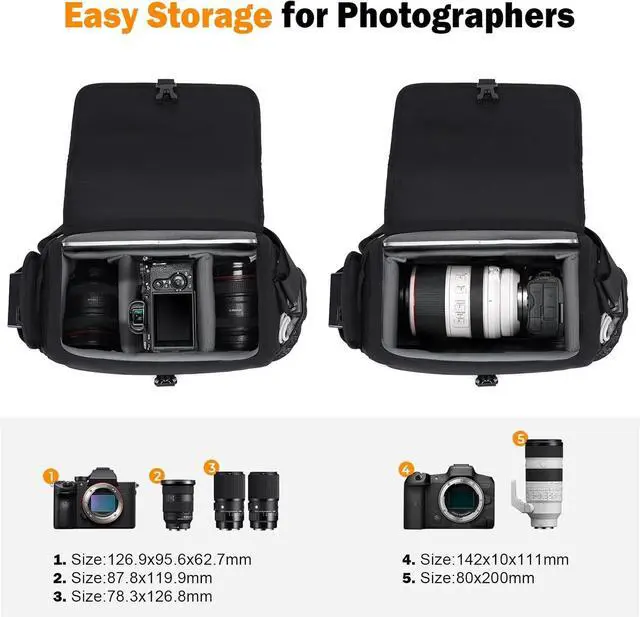 Alt view image 2 of 7 - Camera Bag Case Shoulder Crossbody Bag Compatible for Nikon, Canon, Sony, DSLR SLR Mirrorless Cameras and Lenses (1.0 Black, Large)