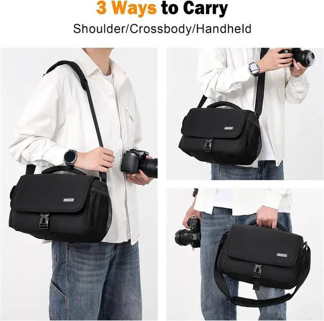 Alt view image 4 of 7 - Camera Bag Case Shoulder Crossbody Bag Compatible for Nikon, Canon, Sony, DSLR SLR Mirrorless Cameras and Lenses (1.0 Black, Large)