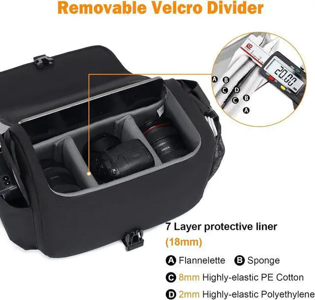 Alt view image 3 of 7 - Camera Bag Case Shoulder Crossbody Bag Compatible for Nikon, Canon, Sony, DSLR SLR Mirrorless Cameras and Lenses (1.0 Black, Large)