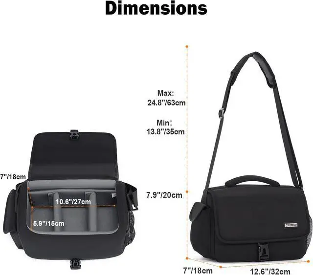 Alt view image 7 of 7 - Camera Bag Case Shoulder Crossbody Bag Compatible for Nikon, Canon, Sony, DSLR SLR Mirrorless Cameras and Lenses (1.0 Black, Large)