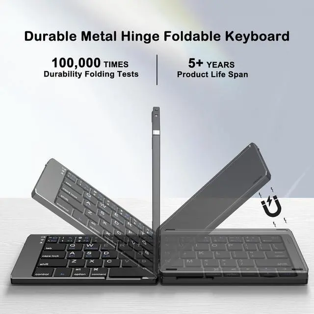 Alt view image 2 of 7 - Foldable Keyboard and Mouse, Folding Wireless Keyboard Mouse Combo with Phone Holder, 2.4G Wireless and Bluetooth, USB-C Rechargeable Portable Combo for iOS Android Windows Mac OS