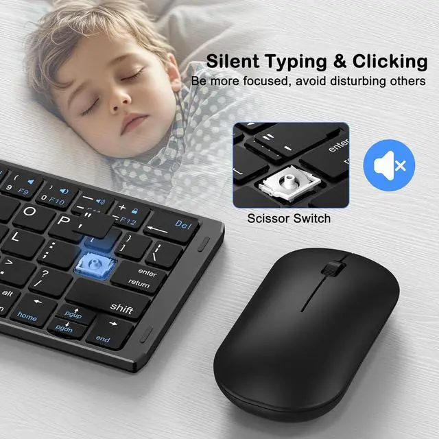 Alt view image 5 of 7 - Foldable Keyboard and Mouse, Folding Wireless Keyboard Mouse Combo with Phone Holder, 2.4G Wireless and Bluetooth, USB-C Rechargeable Portable Combo for iOS Android Windows Mac OS