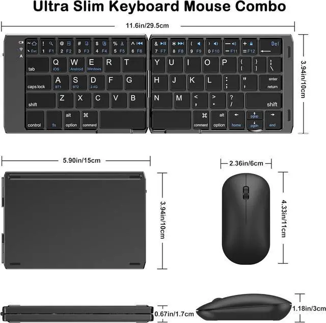 Alt view image 7 of 7 - Foldable Keyboard and Mouse, Folding Wireless Keyboard Mouse Combo with Phone Holder, 2.4G Wireless and Bluetooth, USB-C Rechargeable Portable Combo for iOS Android Windows Mac OS