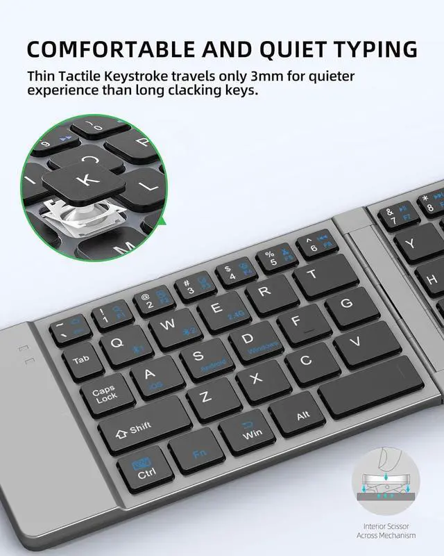 Alt view image 4 of 6 - Wireless Foldable & Folding Keyboard and Mouse for iPad, Bluetooth Combo for Business & Travel, Portable Design Compatible with Windows, iOS, Android Tablets, Smartphones, and Laptops.