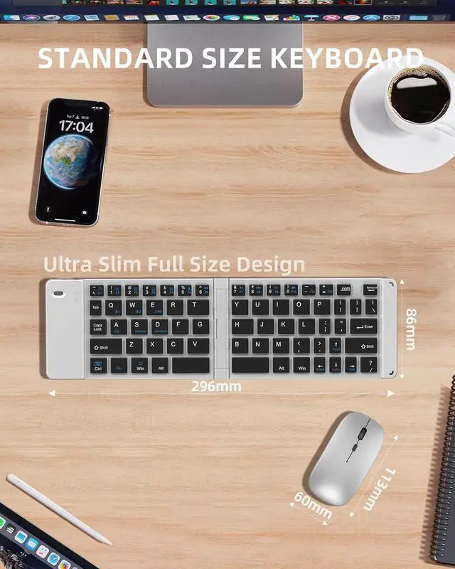 Alt view image 3 of 6 - Wireless Foldable & Folding Keyboard and Mouse for iPad, Bluetooth Combo for Business & Travel, Portable Design Compatible with Windows, iOS, Android Tablets, Smartphones, and Laptops.