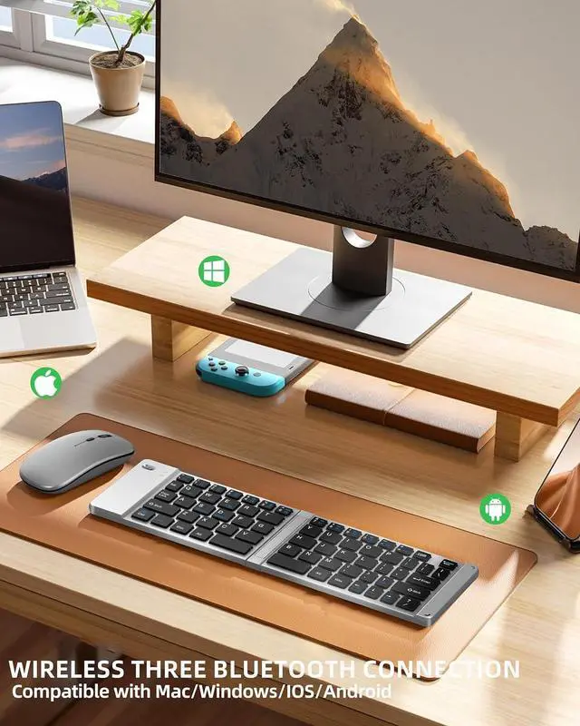 Alt view image 2 of 6 - Wireless Foldable & Folding Keyboard and Mouse for iPad, Bluetooth Combo for Business & Travel, Portable Design Compatible with Windows, iOS, Android Tablets, Smartphones, and Laptops.