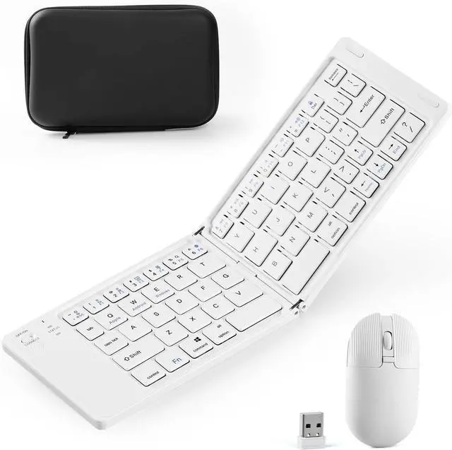 Main image of ,Foldable Keyboard and Mouse, 2.4G Wireless+Dual Bluetooth5.0 Folding Keyboard & Mouse Combos for Business and Travel, USB-C Rechargeable Portable Keyboard Mouse for iPads, Phones, Tablets-White