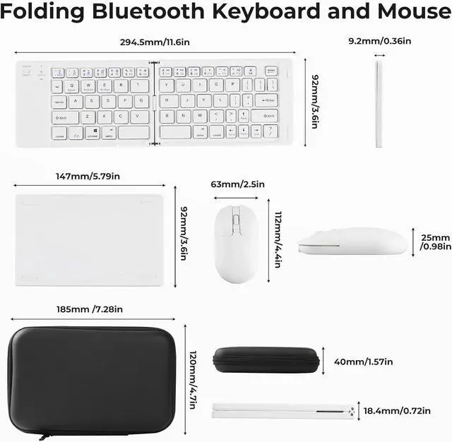 Alt view image 3 of 7 - ,Foldable Keyboard and Mouse, 2.4G Wireless+Dual Bluetooth5.0 Folding Keyboard & Mouse Combos for Business and Travel, USB-C Rechargeable Portable Keyboard Mouse for iPads, Phones, Tablets-White