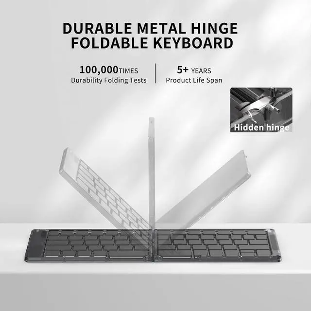 Alt view image 3 of 7 - Foldable & Folding Wireless Keyboard Set Combo for iPad, Transparent Bluetooth Typepad & Mouse, Compatible with iOS, Windows, Android, Smartphones, Laptops, etc.